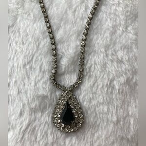 Vintage Prong Set‎ Black & Clear Rhinestones Necklace